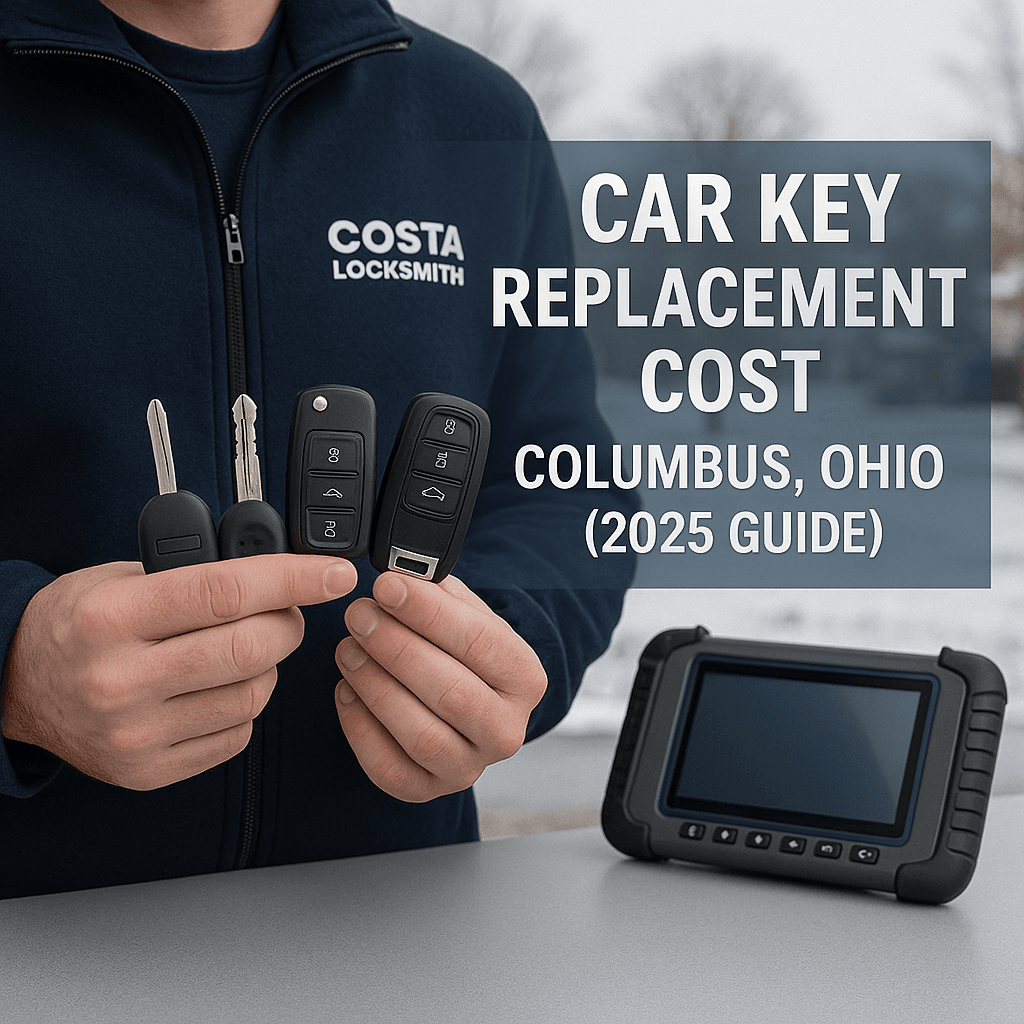 Automotive locksmith showing different car key types used for replacement and programming in Columbus Ohio