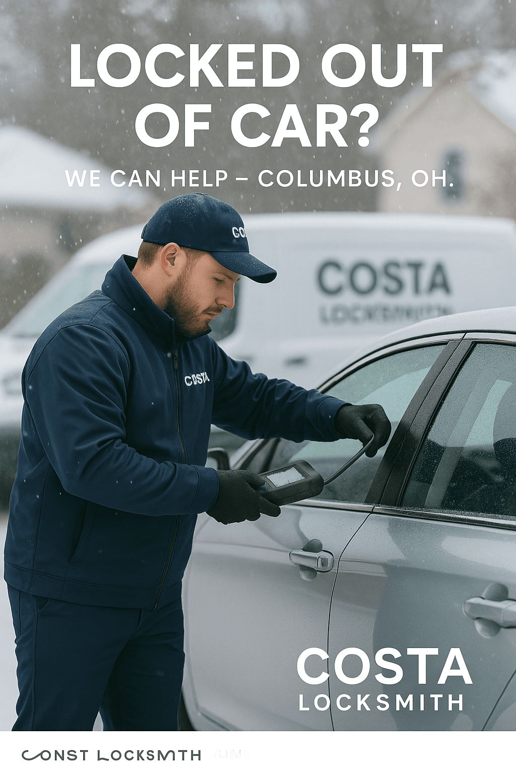 Automotive locksmith unlocking a car during a vehicle lockout situation in Columbus Ohio