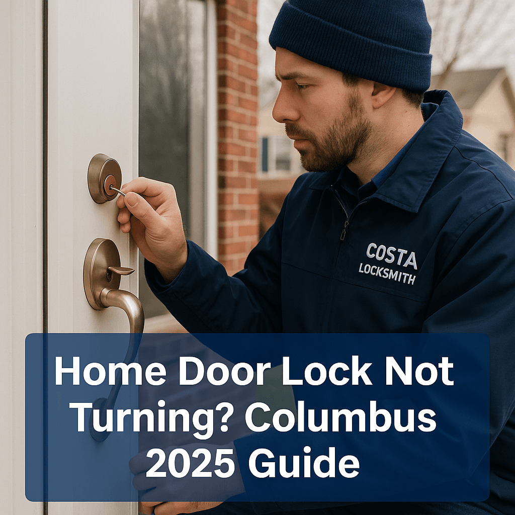 Residential locksmith fixing a home door lock that is not turning in Columbus Ohio