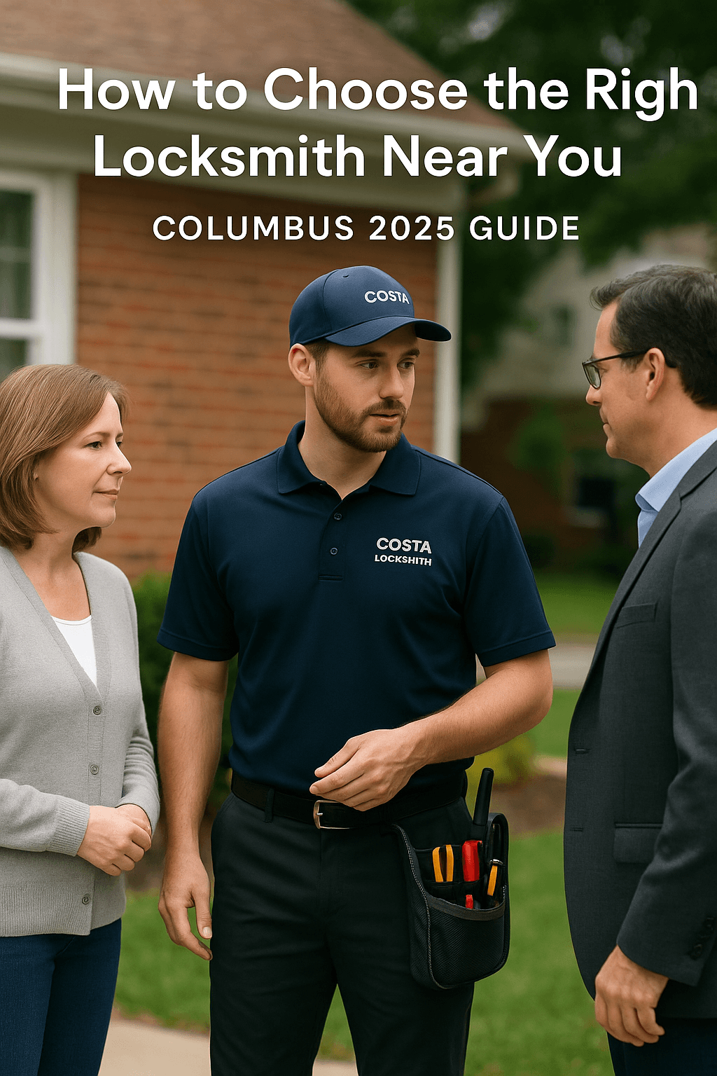 Local locksmith explaining services to homeowners in Columbus Ohio
