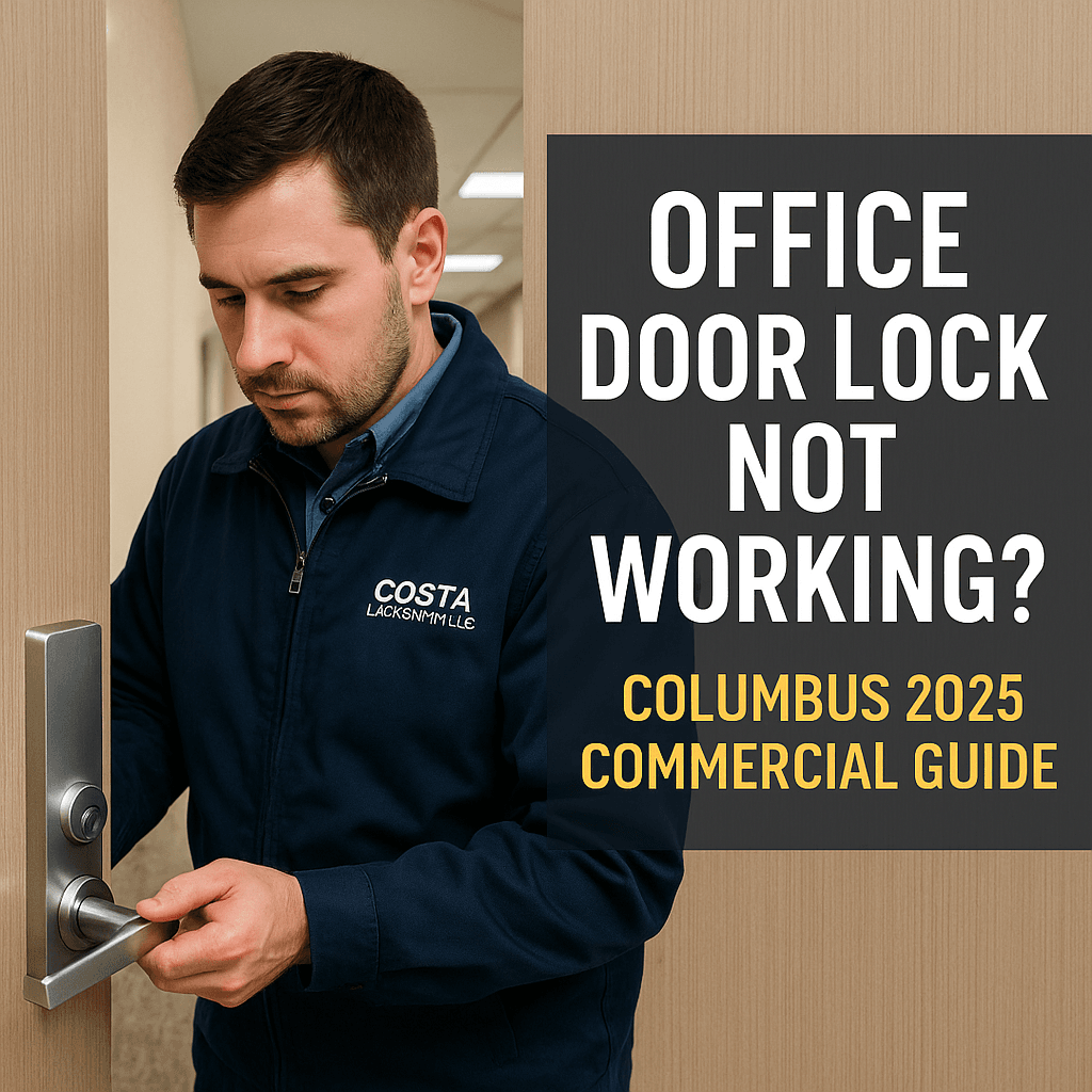 Commercial locksmith fixing an office door lock that is not working in Columbus Ohio
