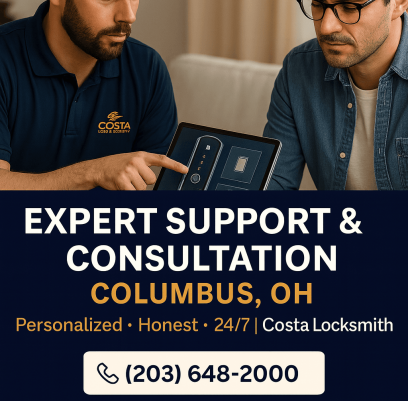 Costa Locksmith providing expert security consultation and locksmith support to a homeowner in Columbus, Ohio